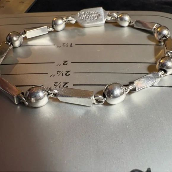 Alicia Mexico 925 Sterling Silver Beaded Bar Link Bracelet Signed 18g - Picture 4 of 7